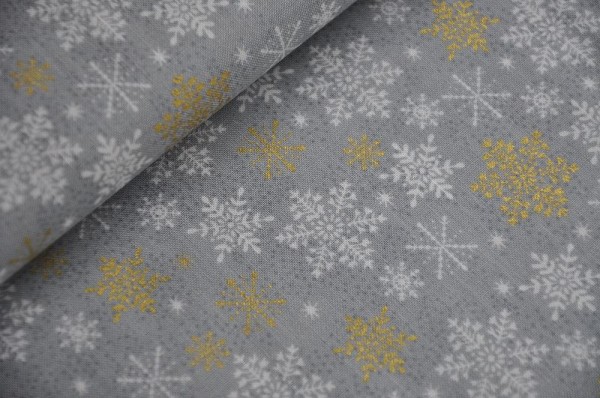 Weihnachtsstoff Webware - Scandi Winter, Snowflakes - 100% Baumwolle, Schneekristalle, grau, meterware