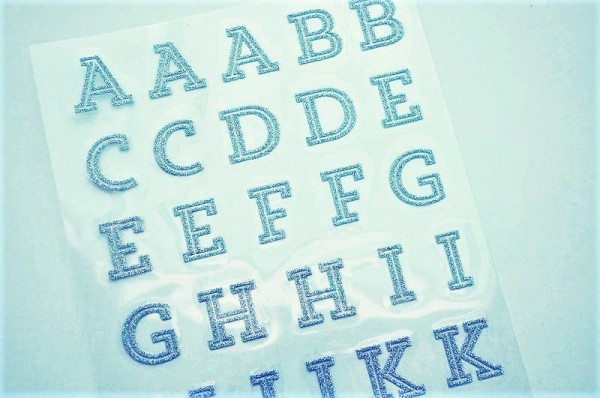 Bügelmotiv - Set mit Buchstaben, silber Glitter