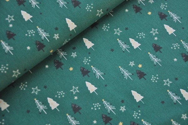 Weihnachten Webware - Christmas, Trees, dunkelgrün - 100% Baumwolle, Tannenbäume, Meterware, Oeko Tex Standard 100