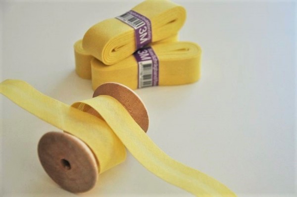 Baumwoll Schrägband 3 Meter - uni, gelb, 20mm breit - 100% Baumwolle