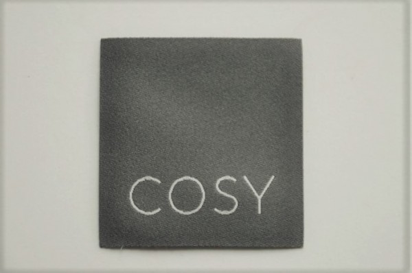 Lifestyle-Label zum Aufnähen - cosy, grau - 50 x 50mm, Statement Etikett